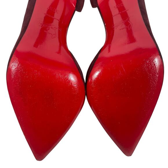 Christian Louboutin Iriza 100mm Half d'Orsay Suede Pump Burgundy Size 38.5 - Picture 11 of 14